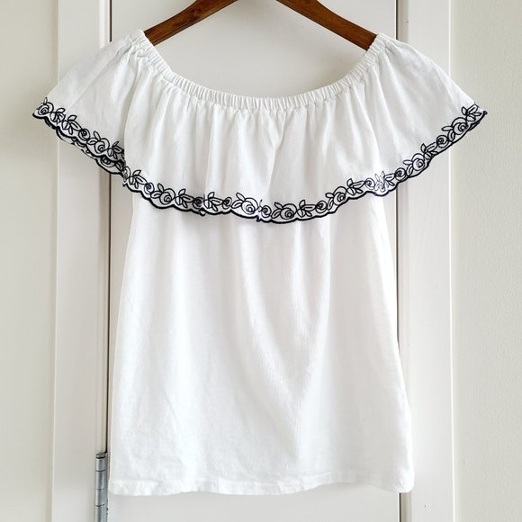 LOFT Off-Shoulder White Blouse XS - Picture 1 of 3
